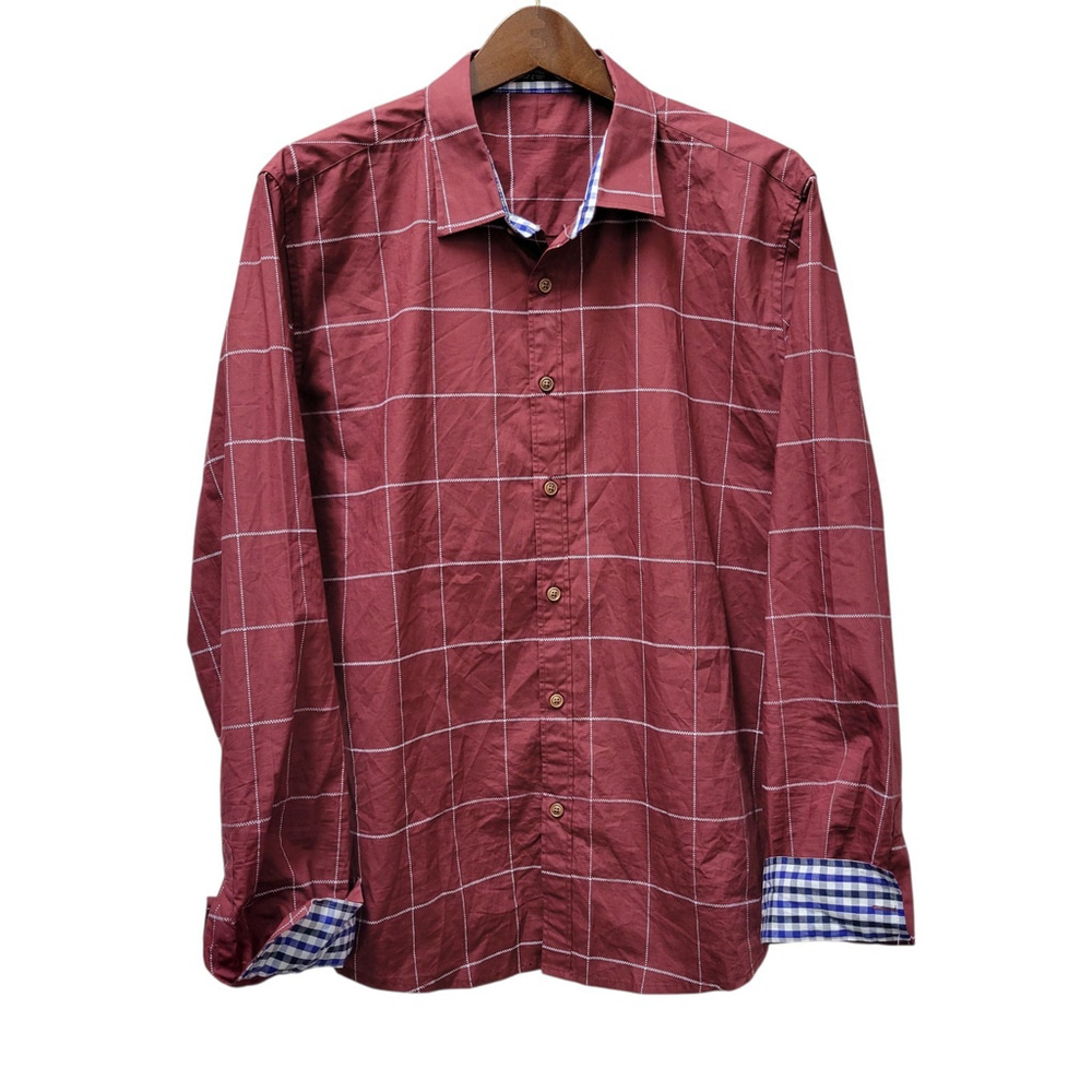 Coofandy Men's Slim-Fit Long-Sleeves Plaid Shirt Size Large Excellent Condition